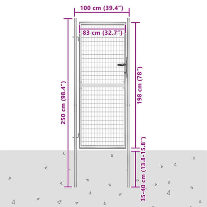 Garden Gate Galvanised Steel 100x200 cm Silver