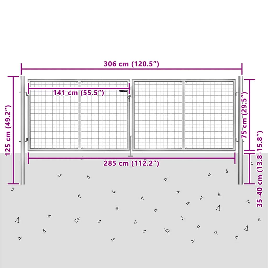Garden Gate Galvanised Steel 300x75 cm Silver