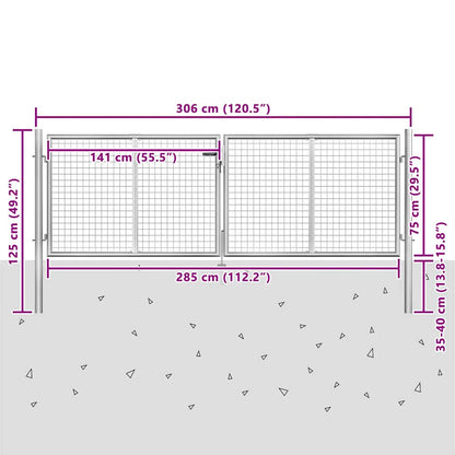 Garden Gate Galvanised Steel 300x75 cm Silver