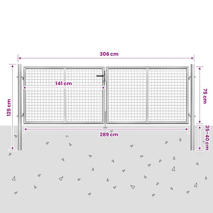 Garden Gate Galvanised Steel 306x75 cm Silver