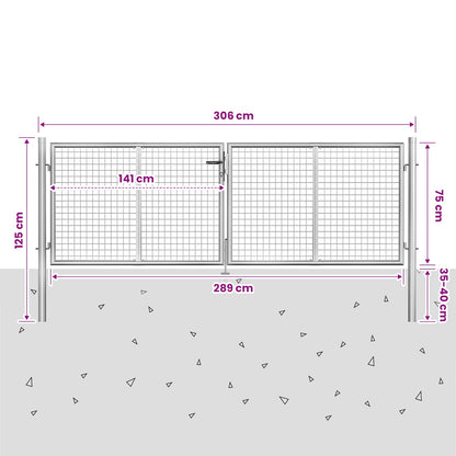 Garden Gate Galvanised Steel 306x75 cm Silver
