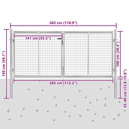 Garden Gate Galvanised Steel 300x100 cm Silver