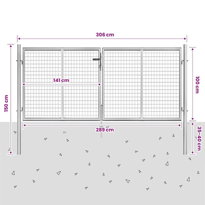 Garden Gate Galvanised Steel 306x100 cm Silver