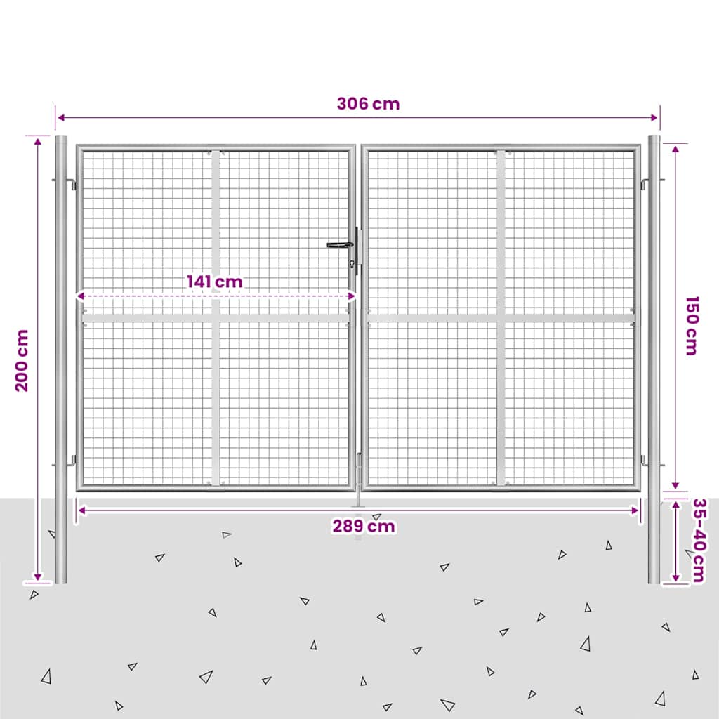 Garden Gate Galvanised Steel 306x150 cm Silver