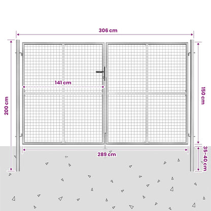 Garden Gate Galvanised Steel 306x150 cm Silver