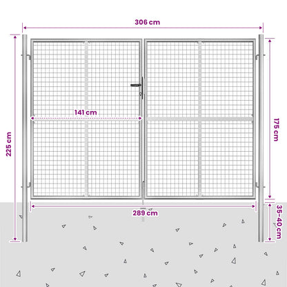 Garden Gate Galvanised Steel 306x175 cm Silver