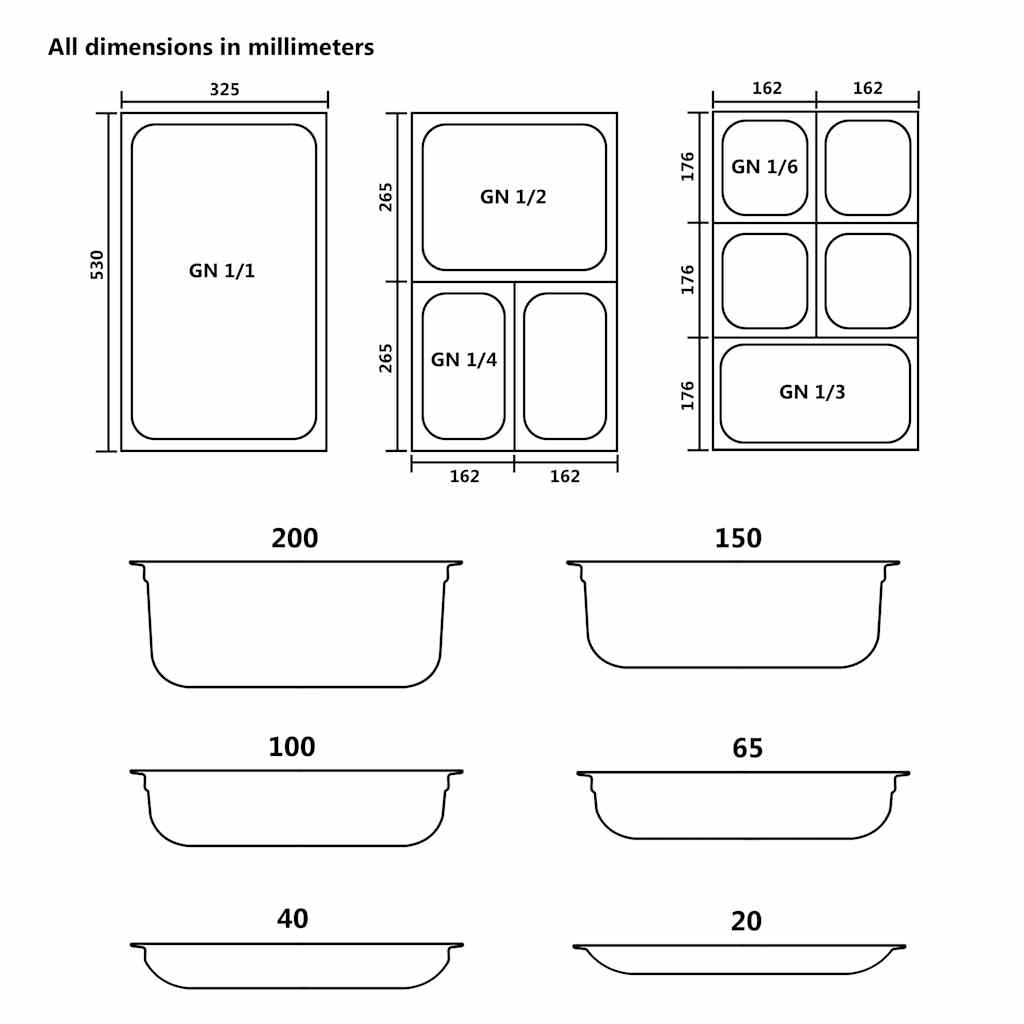 Gastronorm Containers 8 pcs GN 1/6 150 mm Stainless Steel