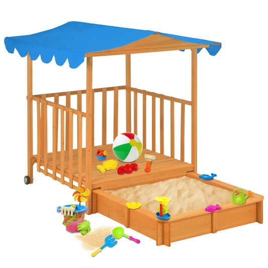 91795 vidaXL Kids Playhouse with Sandbox Fir Wood Blue UV50