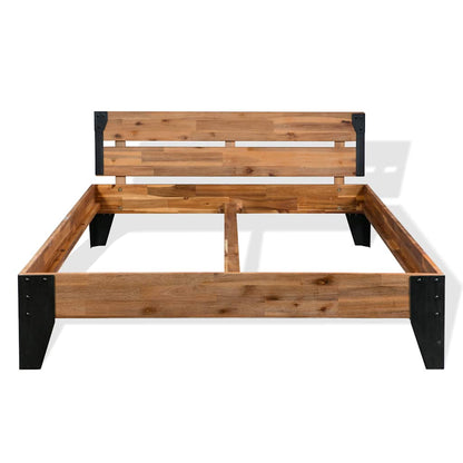 Bed Frame without Mattress Solid Acacia Wood Steel 152x203 cm