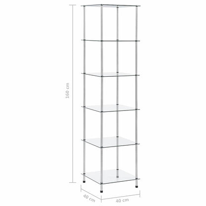 6-Tier Shelf Transparent 40x40x160 cm Tempered Glass