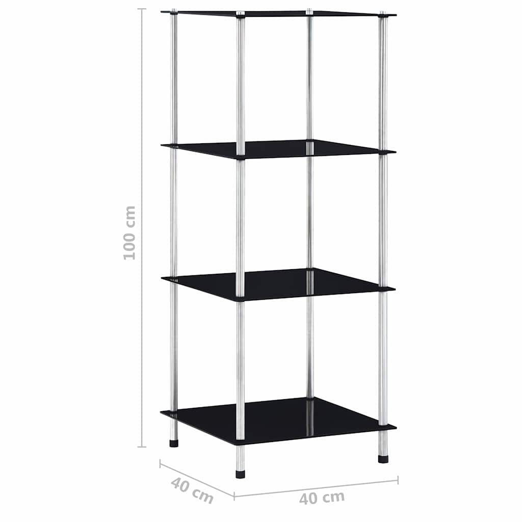 Shelf | Black | Tempered glass, stainless steel frame | 40x40x100 cm
