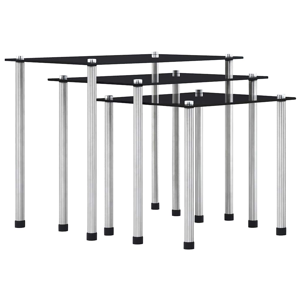 Nesting Tables 3 pcs Black Tempered Glass