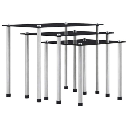 Nesting Tables 3 pcs Black Tempered Glass