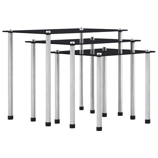 Nesting Tables 3 pcs Black Tempered Glass