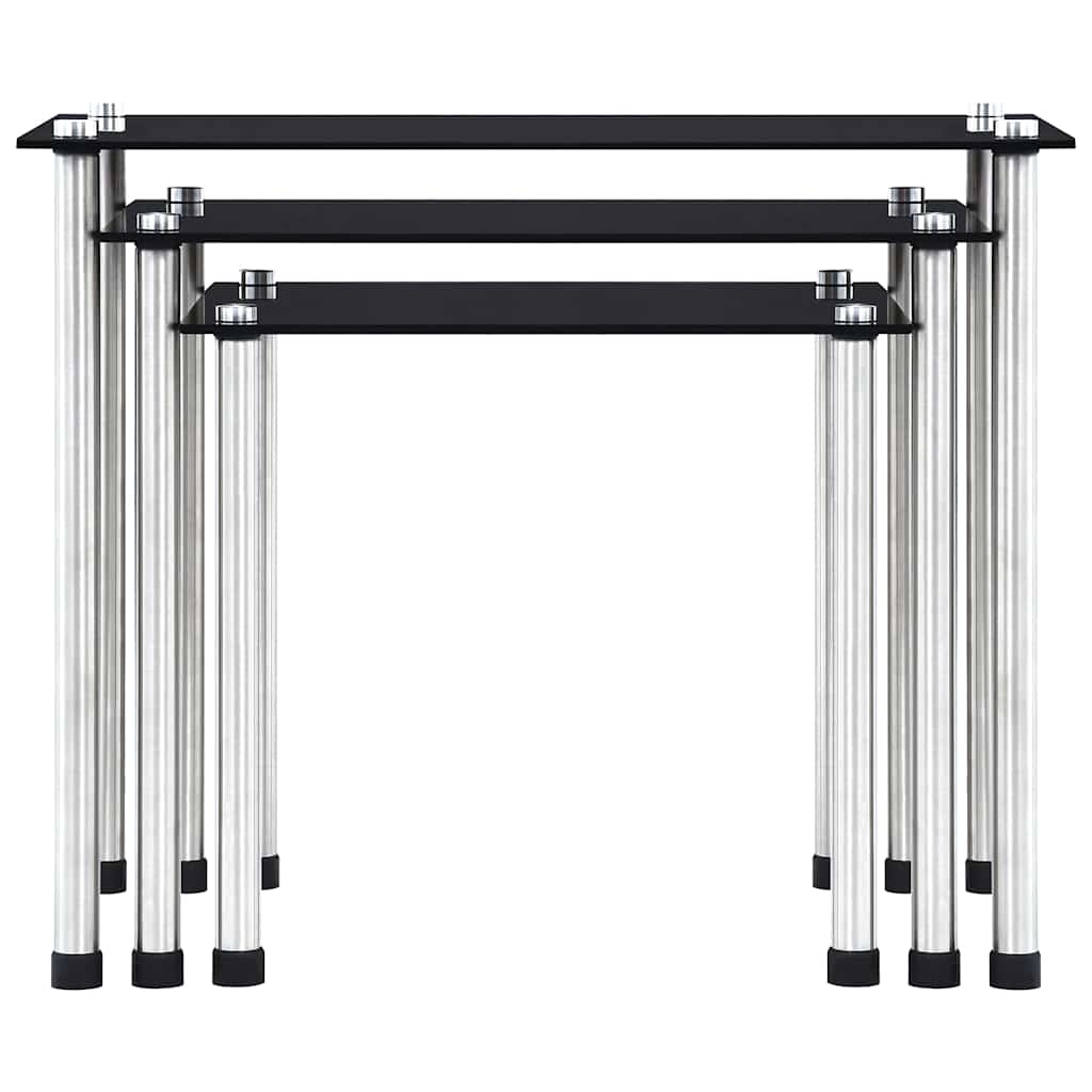 Nesting Tables 3 pcs Black Tempered Glass