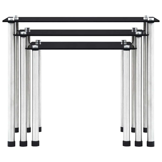 Nesting Tables 3 pcs Black Tempered Glass
