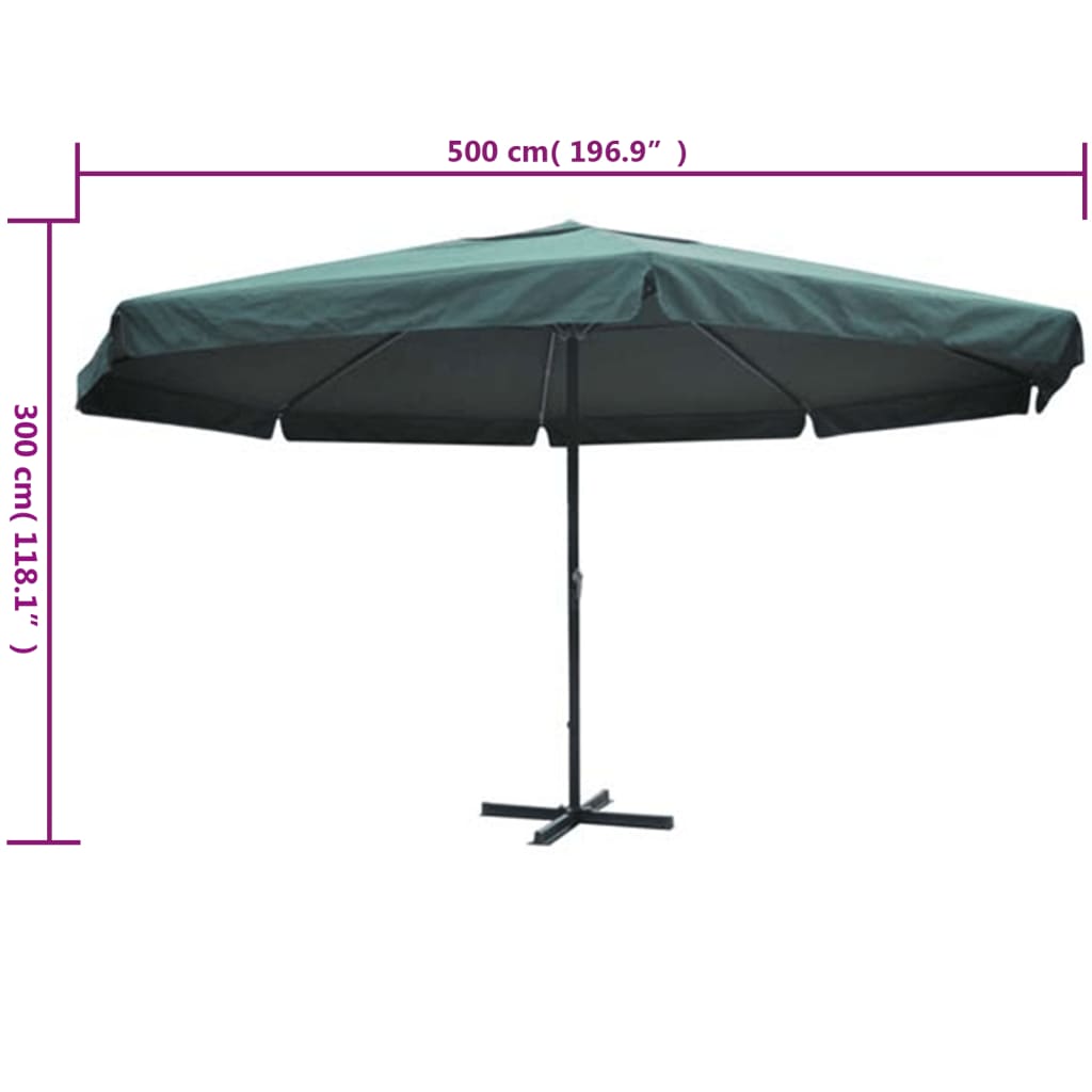 Garden Parasol | Green | Aluminium, Polyester | Large | Height-Adjustable