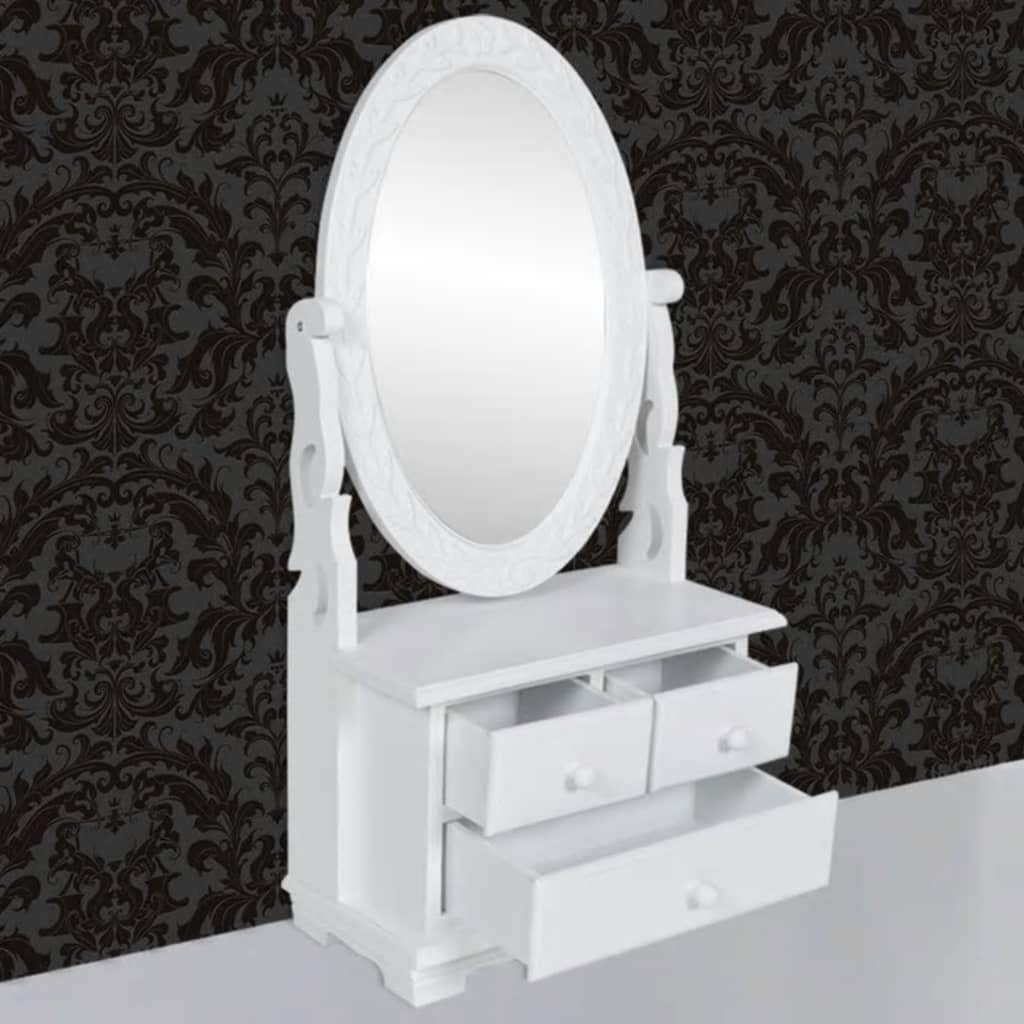 Vanity Table | Soft White | MDF | Compact | Vanity Table | Oval | Vintage