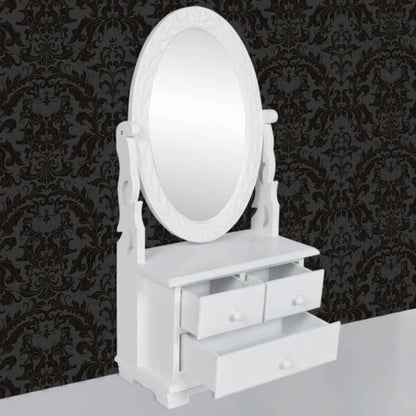 Vanity Table | Soft White | MDF | Compact | Vanity Table | Oval | Vintage
