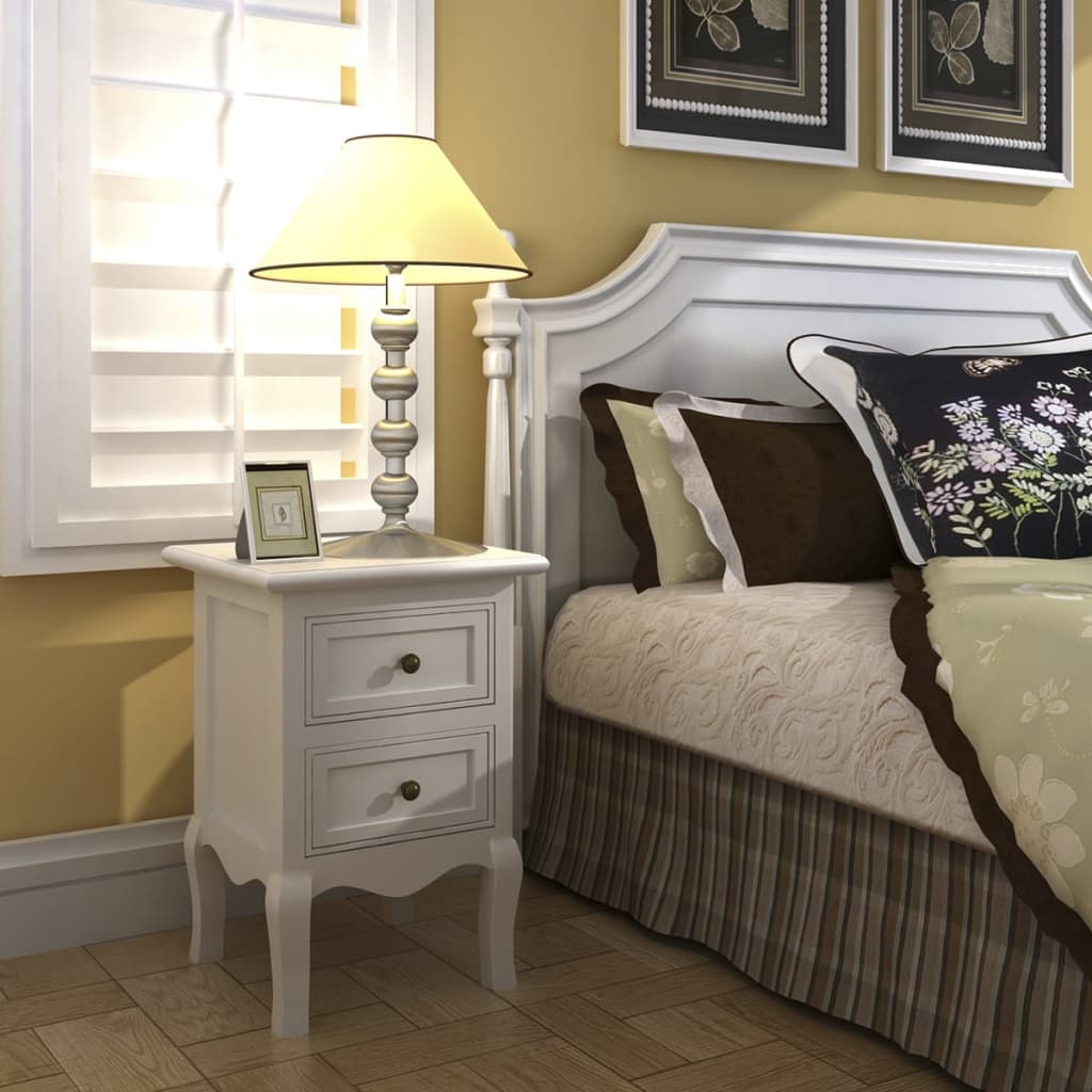 Nightstand with 2 Drawers MDF White