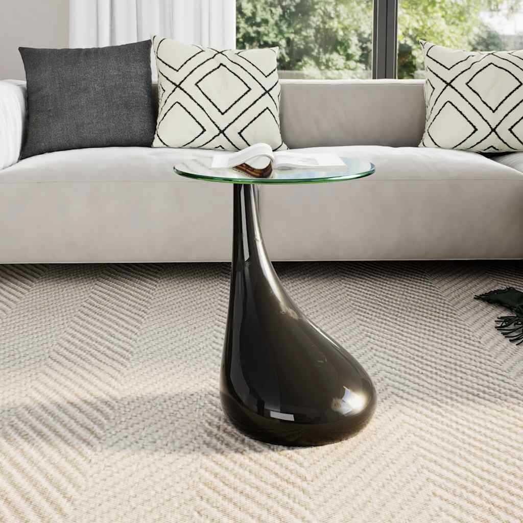 Coffee Table | High-Gloss Black | Fiberglass and Tempered Glass | Small