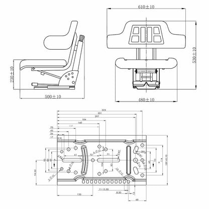 210157 vidaXL Tractor Seat with Suspension Black