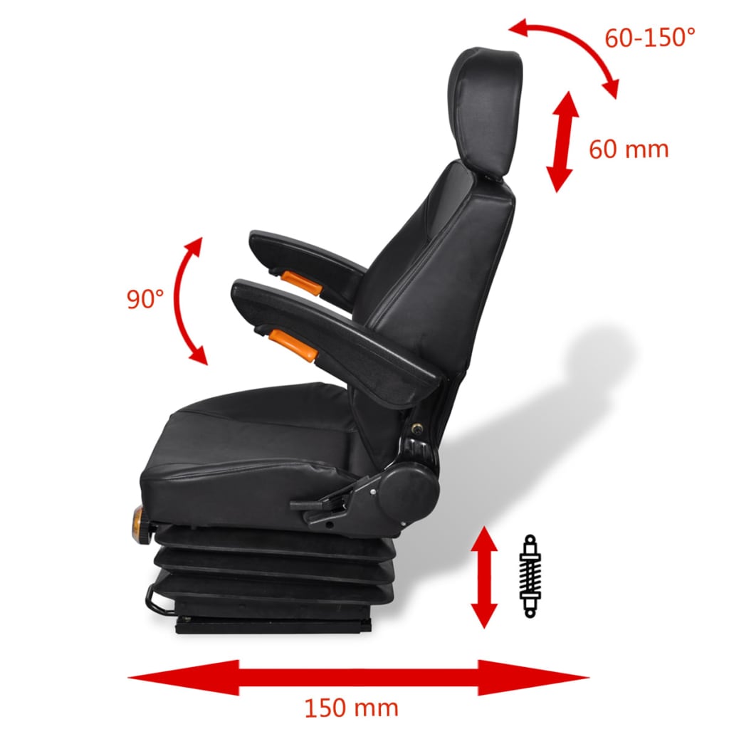 Tractor Seat | Black | Steel | Universal fit for tractors