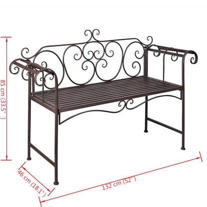 Garden Bench | Antique Brown | Steel | 132 cm | Durable