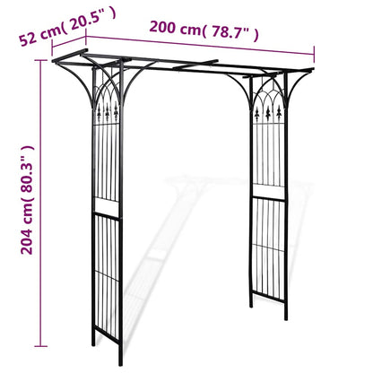 Garden Arch | Black | Iron | 200 x 52 x 204 cm | Durable | Garden Arch