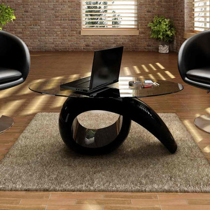 Coffee Table with Oval Glass Top High Gloss Black