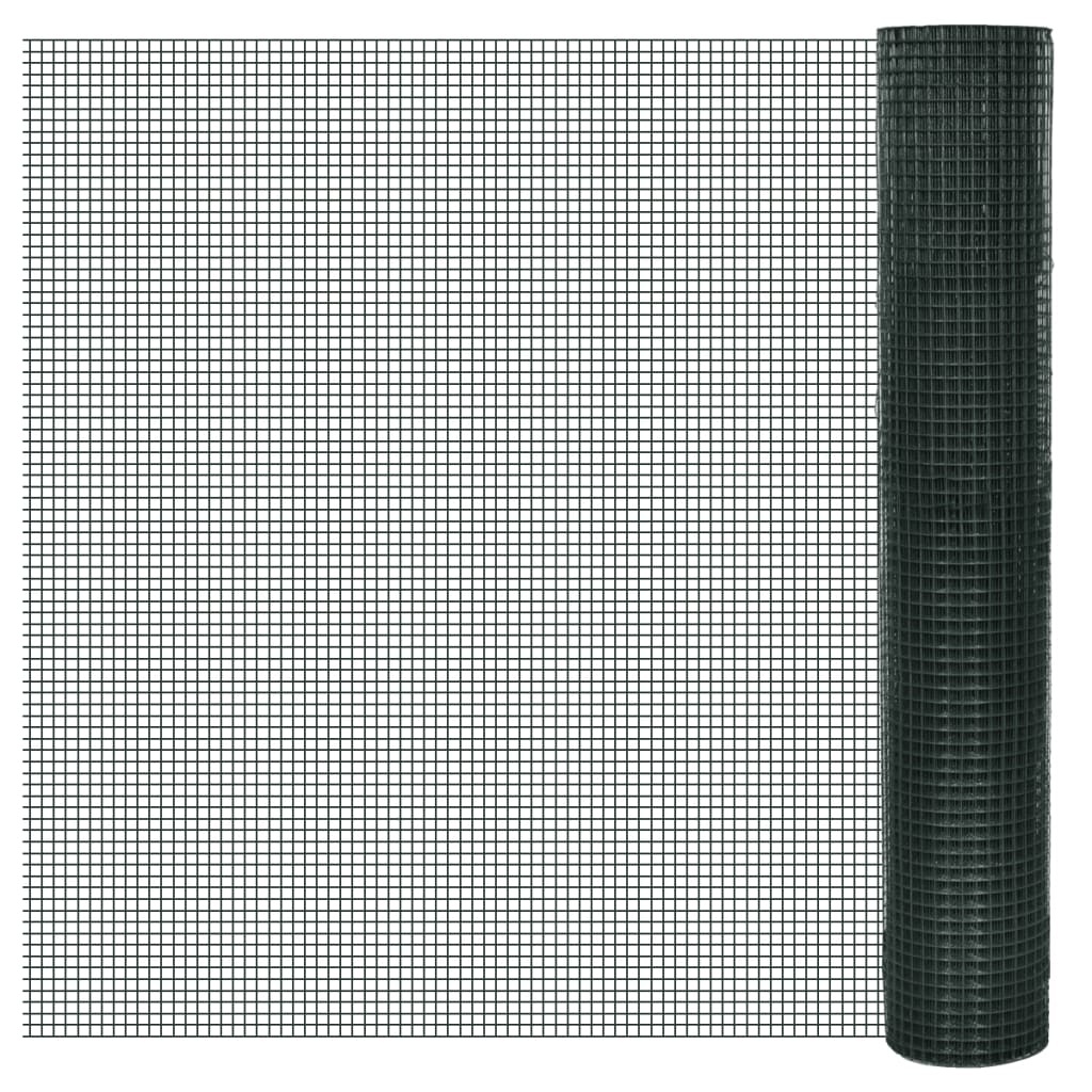 Chicken Wire Fence Galvanised with PVC Coating 25x1 m Green