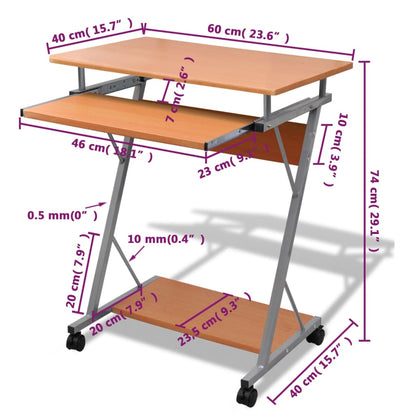 Compact Computer Desk with Pull-out Keyboard Tray Brown