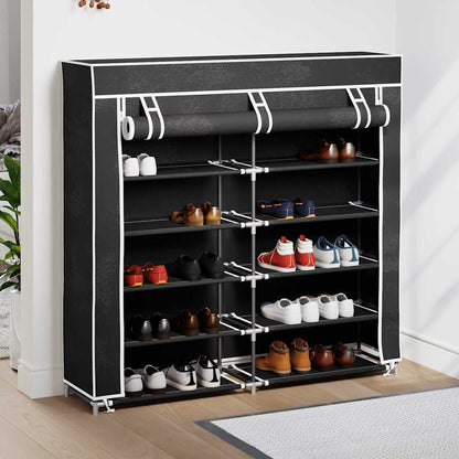 Fabric Shoe Cabinet with Cover 115 x 28 x 110 cm Black