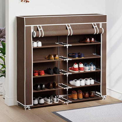 Fabric Shoe Cabinet with Cover 115 x 28 x 110 cm Brown