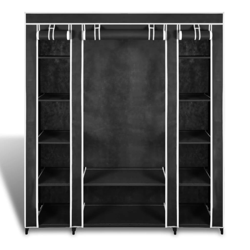 Cabinet | Black | Non-woven Fabric, Iron | Collapsible | Fabric Wardrobe