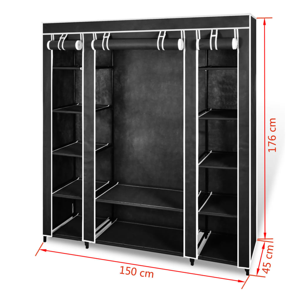 Cabinet | Black | Non-woven Fabric, Iron | Collapsible | Fabric Wardrobe