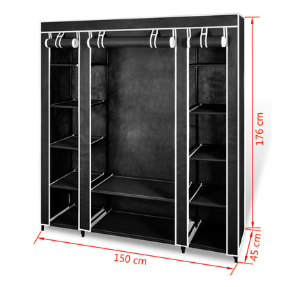 Cabinet | Black | Non-woven Fabric, Iron | Collapsible | Fabric Wardrobe