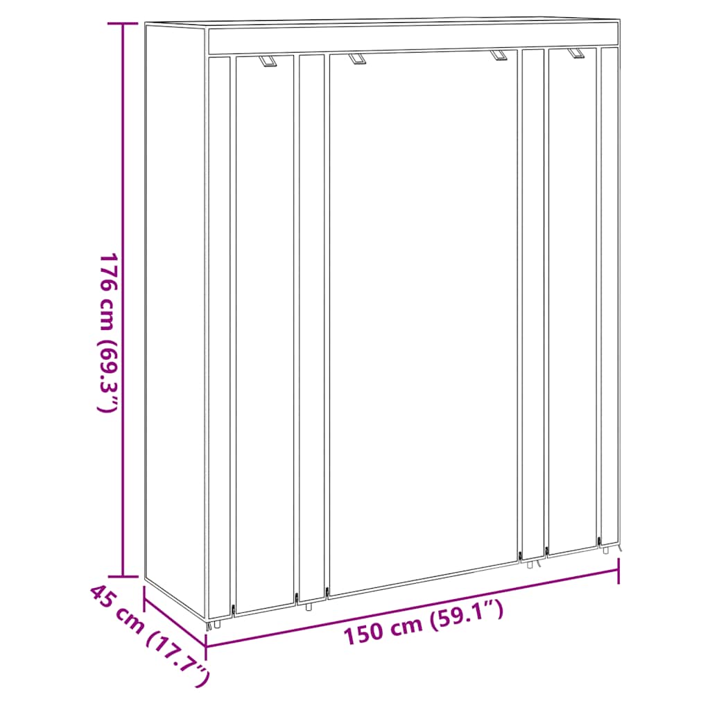 Fabric Wardrobe with Compartments and Rods 45x150x176 cm Black
