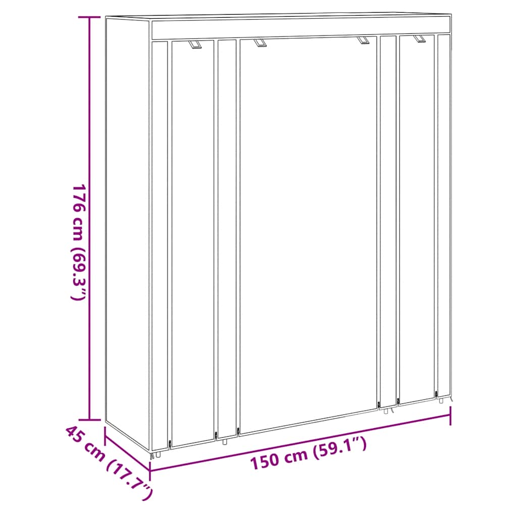 Fabric Wardrobe with Compartments and Rods 45x150x176 cm Brown