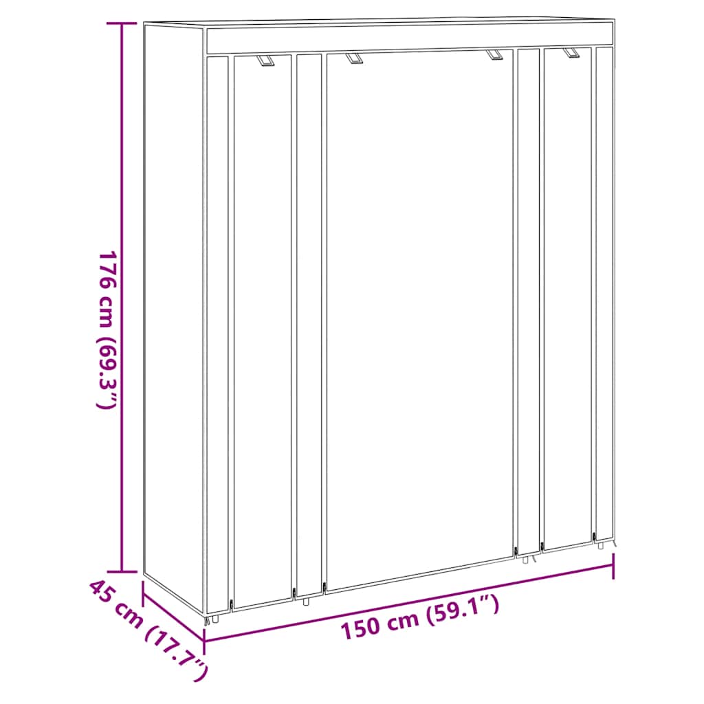 Fabric Wardrobe with Compartments and Rods 45x150x176 cm Brown