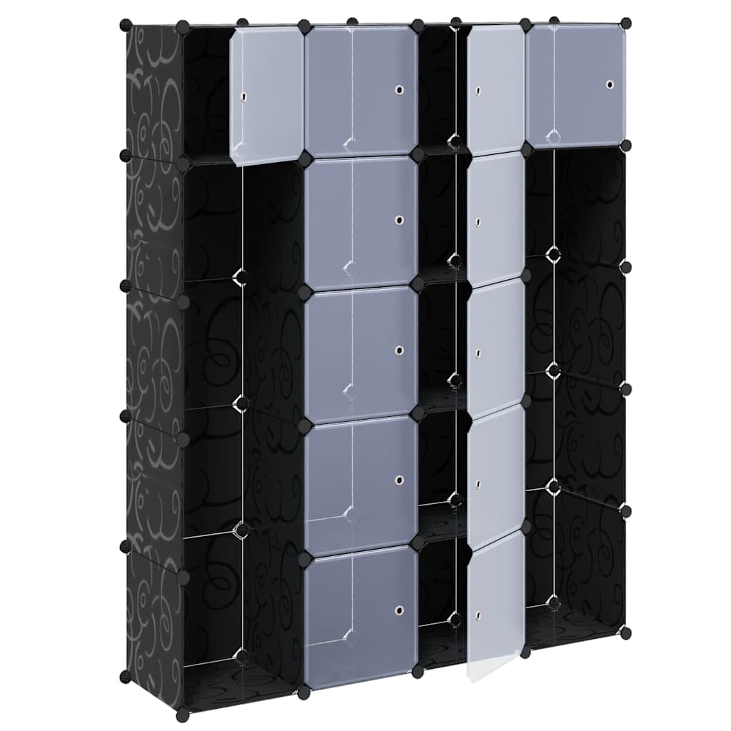 Modular Cabinet 14 Compartments Black and White 37x146x180.5 cm