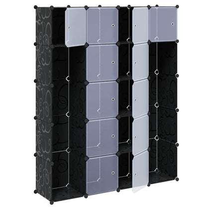 Modular Cabinet 14 Compartments Black and White 37x146x180.5 cm