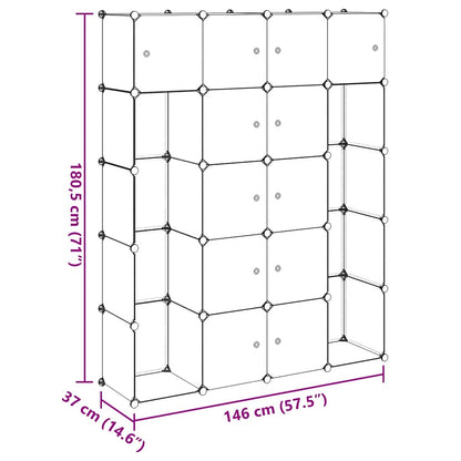 Modular Cabinet 14 Compartments Black and White 37x146x180.5 cm