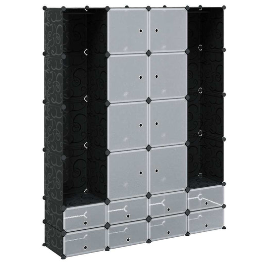 240501 vidaXL Modular Cabinet with 18 Compartments Black and White 37 x 146 x 180,5 cm