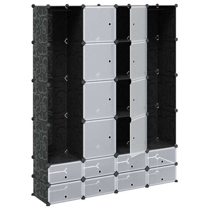 Modular Cabinet 18 Compartments Black and White 37x146x180.5 cm