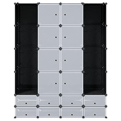 Modular Cabinet 18 Compartments Black and White 37x146x180.5 cm