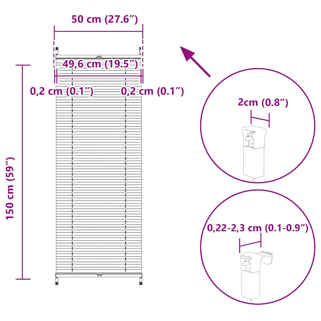 Plisse Blind 50x150cm White Pleated Blind