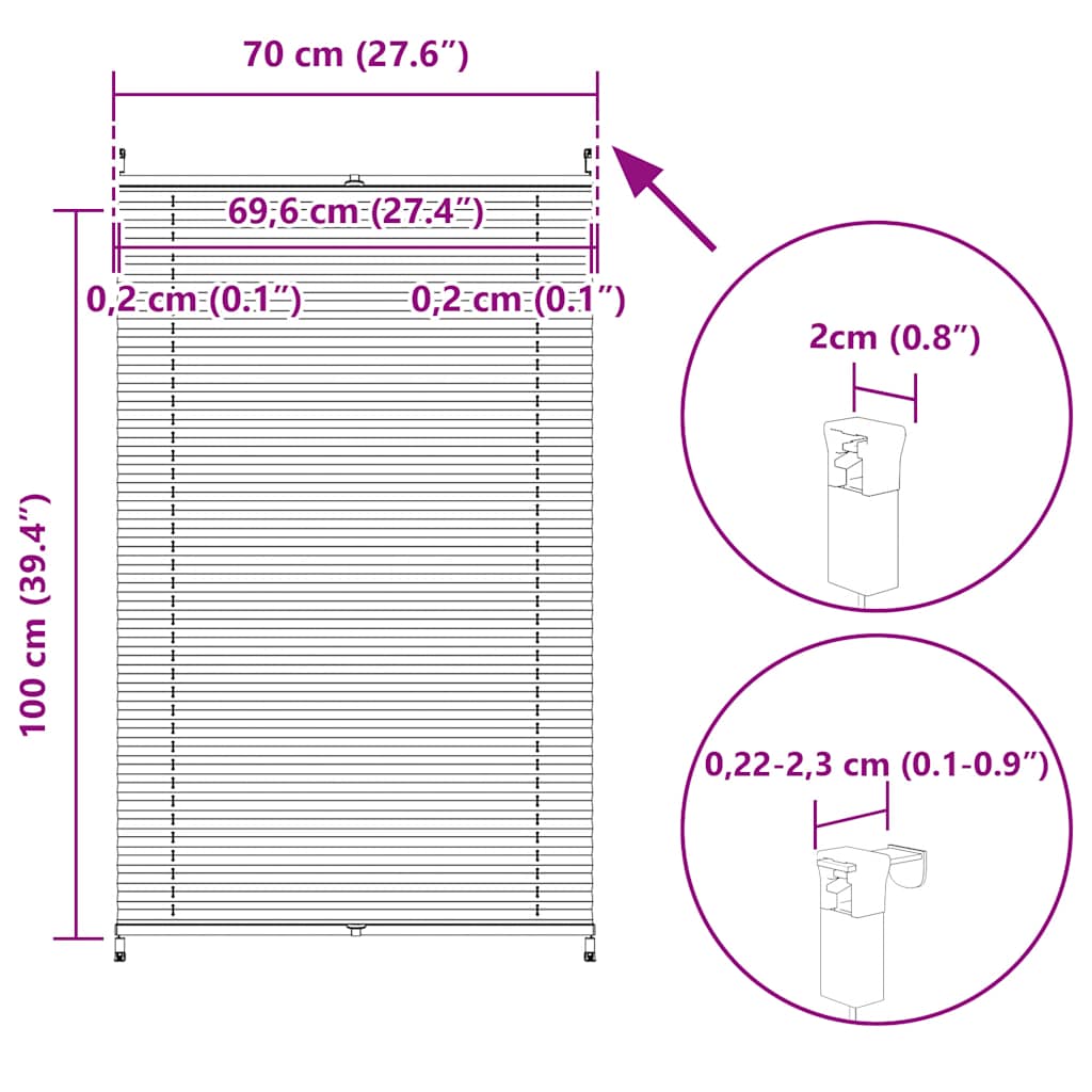 Plisse Blind 70x100cm White Pleated Blind