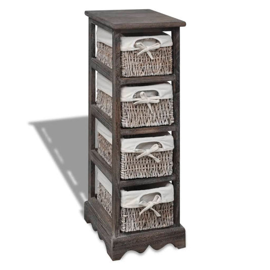 Wooden Storage Rack 4 Weaving Baskets Brown