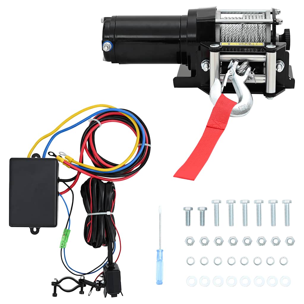210230 12 V Electric Winch 1360 KG with Mounting Plate Roller Fairlead